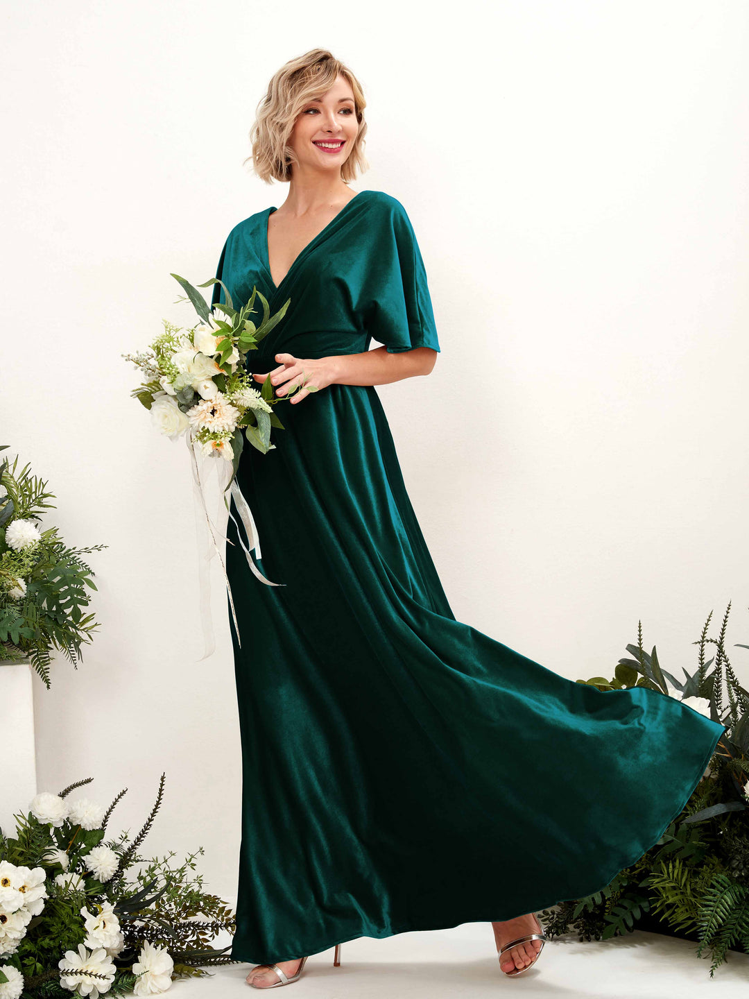 Carlyna Robe Trapèze Col V Encolure Croisée Longueur Ras du Sol Robes de Demoiselle d&