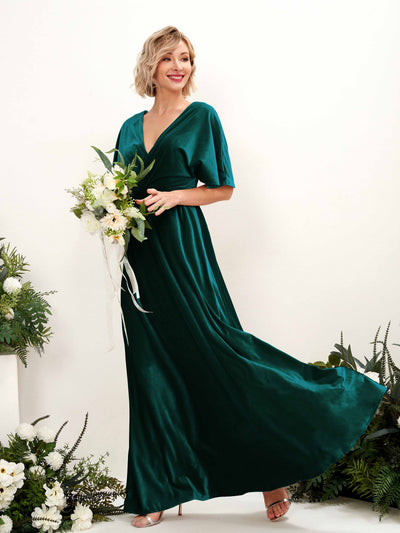 Carlyna Robe Trapèze Col V Encolure Croisée Longueur Ras du Sol Robes de Demoiselle d'Honneur Vert Chasseur #couleur_vert-chasseur