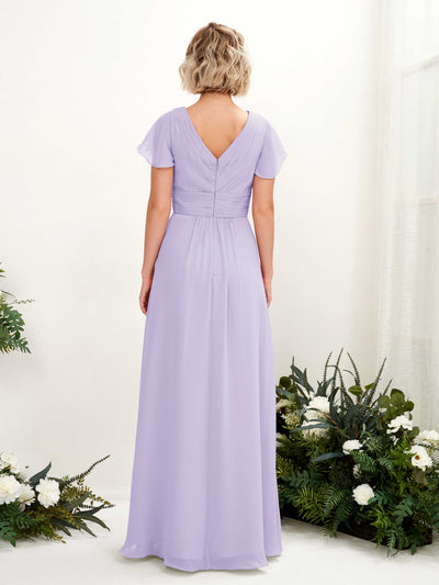 Carlyna Robe trapèze col V encolure croisée manches papillon longueur ras du sol Lilas #couleur_lilas