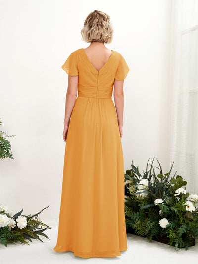 Carlyna Robe trapèze col V encolure croisée manches papillon longueur ras du sol Mangue #couleur_mangue