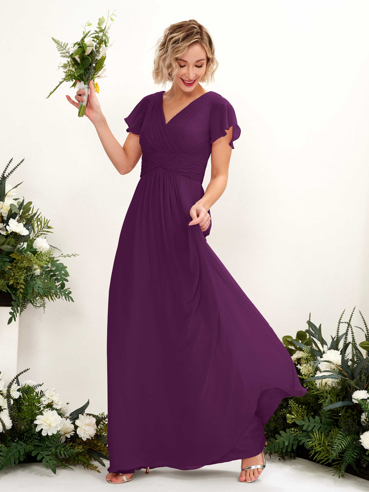 Carlyna Robe trapèze col V encolure croisée manches papillon longueur ras du sol Pourpre 