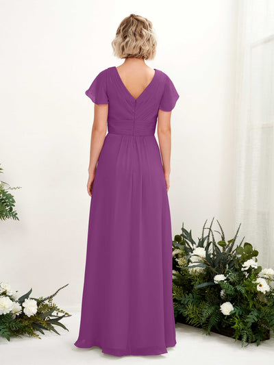 Carlyna Robe trapèze col V encolure croisée manches papillon longueur ras du sol Violet #couleur_violet