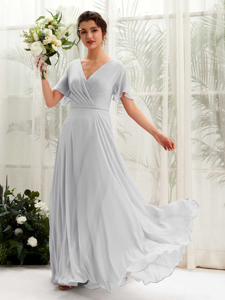 Carlyna Robe trapèze Col V Encolure croisée Manches papillon Longueur ras du sol Robes de demoiselle d&