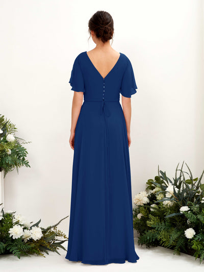 Carlyna Robe trapèze Col V Encolure croisée Manches papillon Longueur ras du sol Robes de demoiselle d'honneur Bleu Roi #couleur_bleu-roi