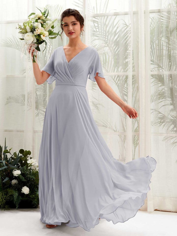 Carlyna Robe trapèze Col V Encolure croisée Manches papillon Longueur ras du sol Robes de demoiselle d&