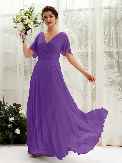 Carlyna Robe trapèze Col V Encolure croisée Manches papillon Longueur ras du sol Robes de demoiselle d'honneur Régence #couleur_r-gence