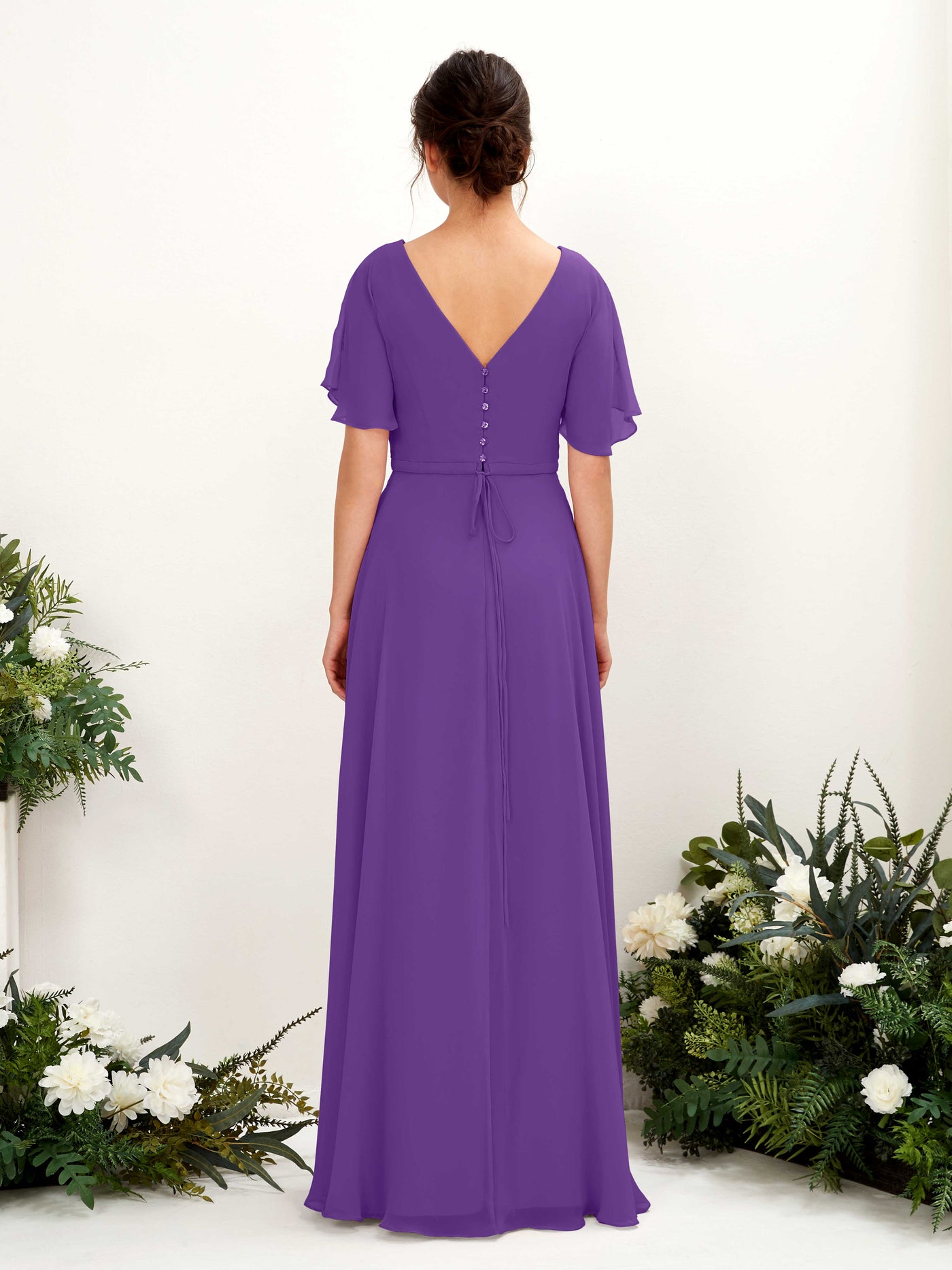 Carlyna Robe trapèze Col V Encolure croisée Manches papillon Longueur ras du sol Robes de demoiselle d'honneur Régence #couleur_r-gence