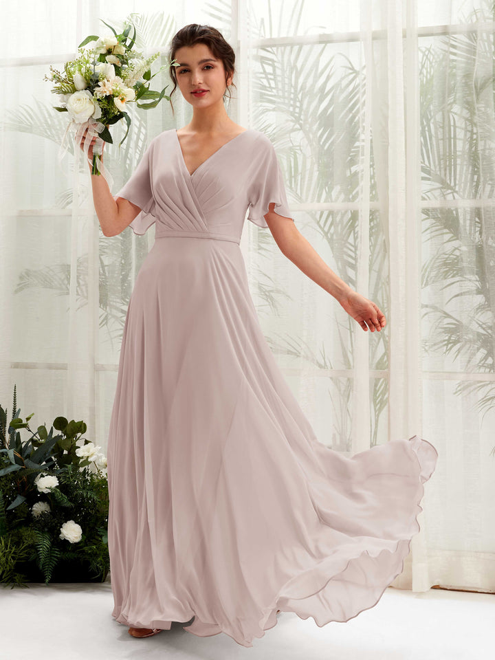 Carlyna Robe trapèze Col V Encolure croisée Manches papillon Longueur ras du sol Robes de demoiselle d&