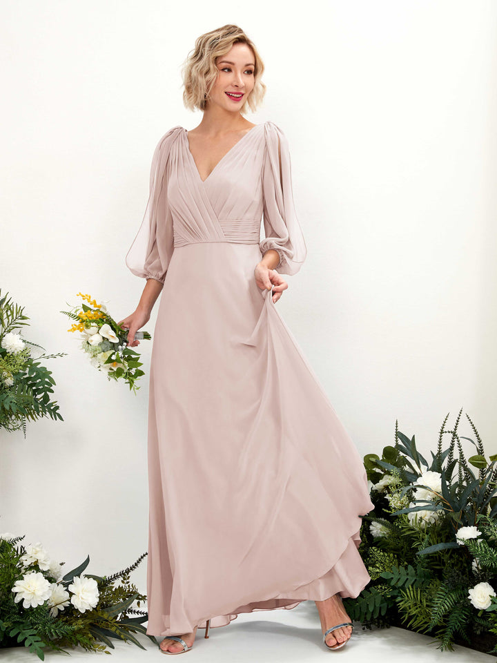 Carlyna Robe Trapèze Col V Encolure croisée Manches trois-quarts Longueur ras du sol Robes de demoiselle d&