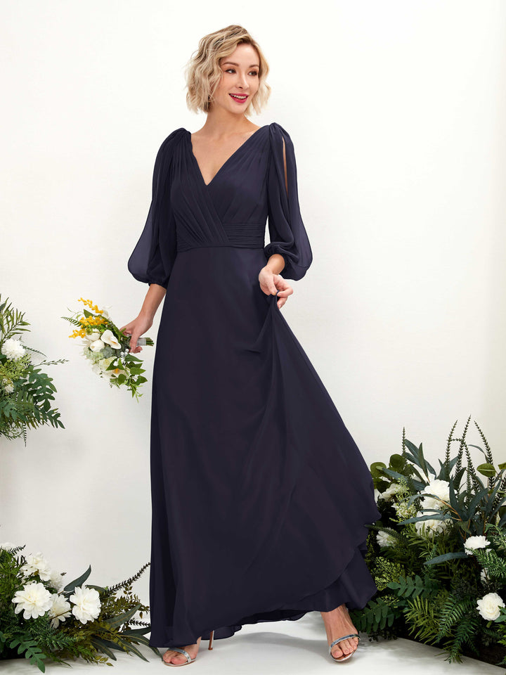 Carlyna Robe Trapèze Col V Encolure croisée Manches trois-quarts Longueur ras du sol Robes de demoiselle d&