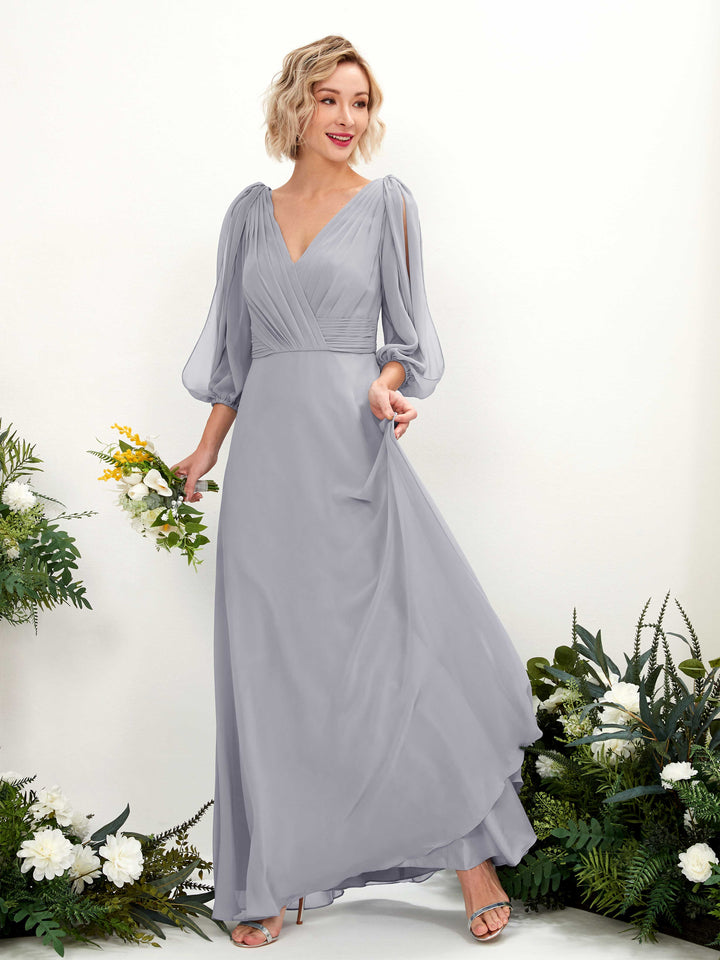 Carlyna Robe Trapèze Col V Encolure croisée Manches trois-quarts Longueur ras du sol Robes de demoiselle d&