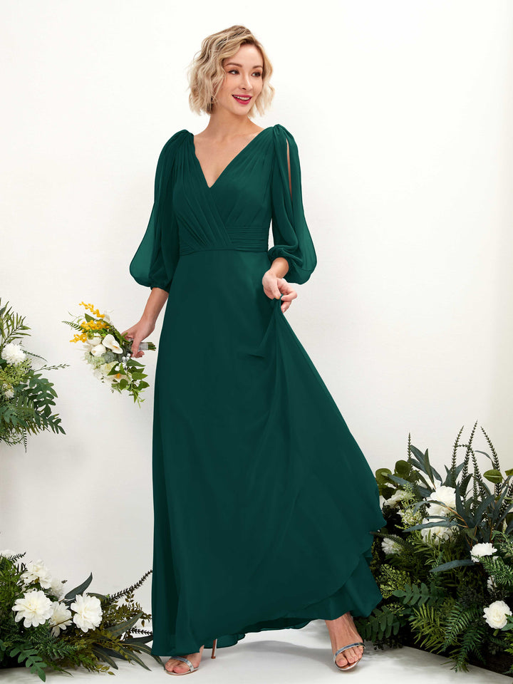 Carlyna Robe Trapèze Col V Encolure croisée Manches trois-quarts Longueur ras du sol Robes de demoiselle d&