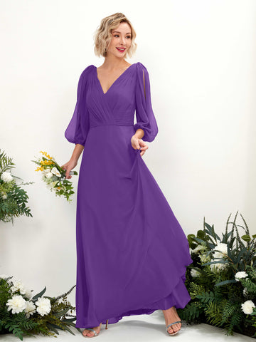 Carlyna Robe Trapèze Col V Encolure croisée Manches trois-quarts Longueur ras du sol Robes de demoiselle d'honneur Régence #couleur_r-gence