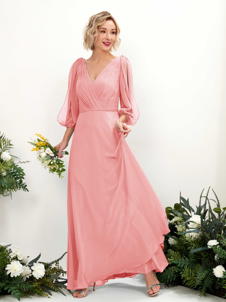 Carlyna Robe Trapèze Col V Encolure croisée Manches trois-quarts Longueur ras du sol Robes de demoiselle d&