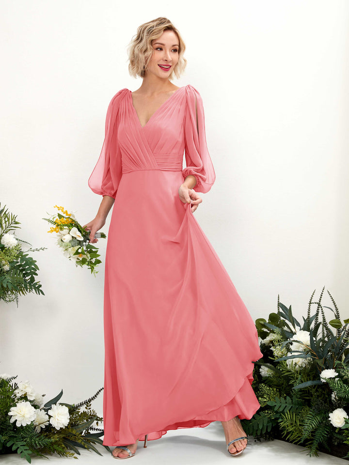 Carlyna Robe Trapèze Col V Encolure croisée Manches trois-quarts Longueur ras du sol Robes de demoiselle d&