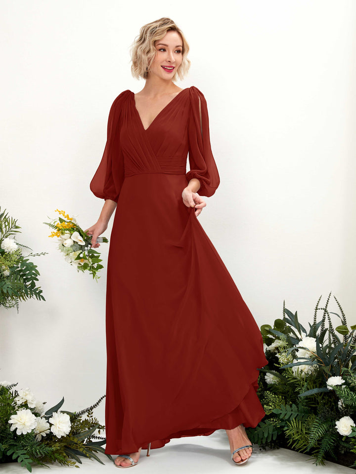 Carlyna Robe Trapèze Col V Encolure croisée Manches trois-quarts Longueur ras du sol Robes de demoiselle d&