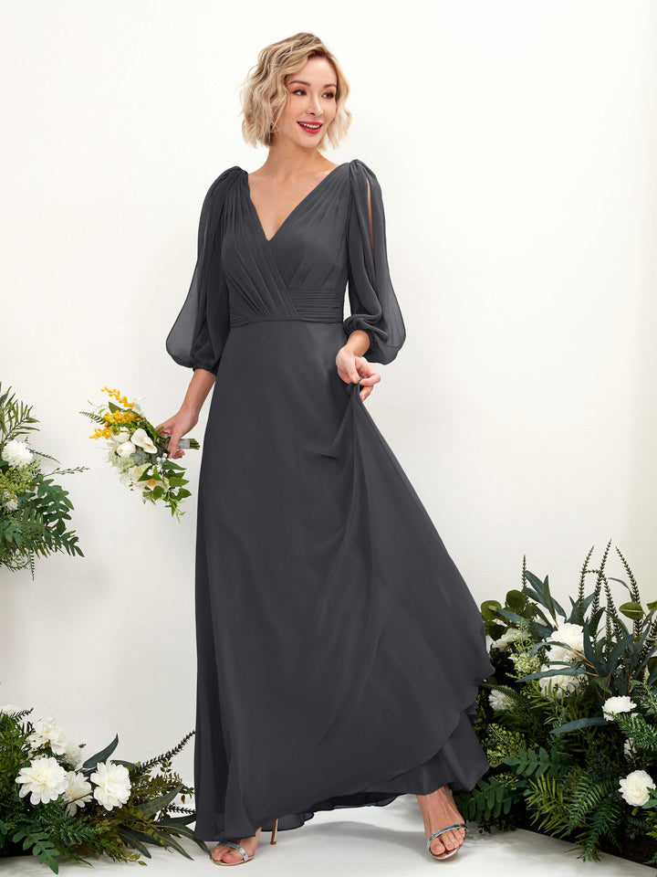 Carlyna Robe Trapèze Col V Encolure croisée Manches trois-quarts Longueur ras du sol Robes de demoiselle d&