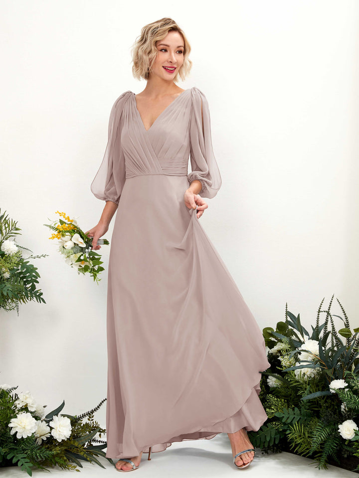 Carlyna Robe Trapèze Col V Encolure croisée Manches trois-quarts Longueur ras du sol Robes de demoiselle d&