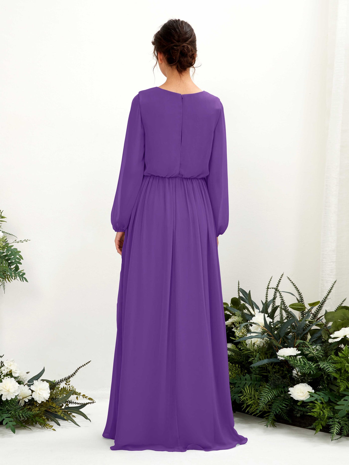Carlyna Robe trapèze col V fente jambe manches longues longueur sol demoiselle d'honneur Régence #couleur_r-gence