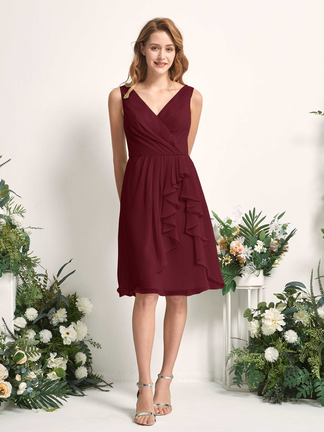 Carlyna Robe trapèze col V longueur genou mousseline demoiselle d&