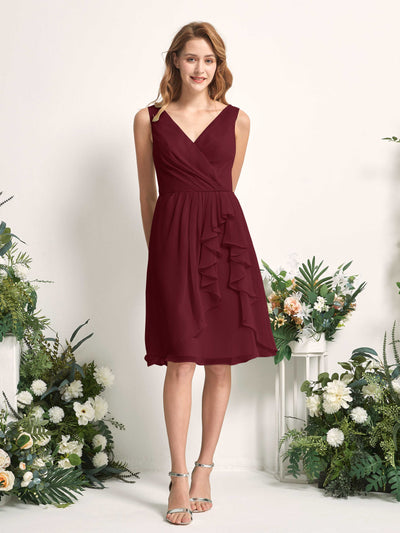 Carlyna Robe trapèze col V longueur genou mousseline demoiselle d'honneur Bordeaux #couleur_bordeaux