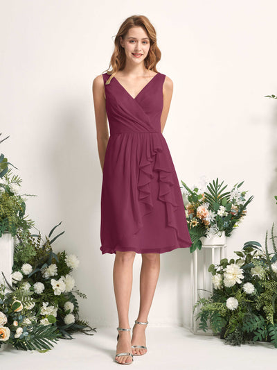 Carlyna Robe trapèze col V longueur genou mousseline demoiselle d'honneur Chianti #couleur_chianti