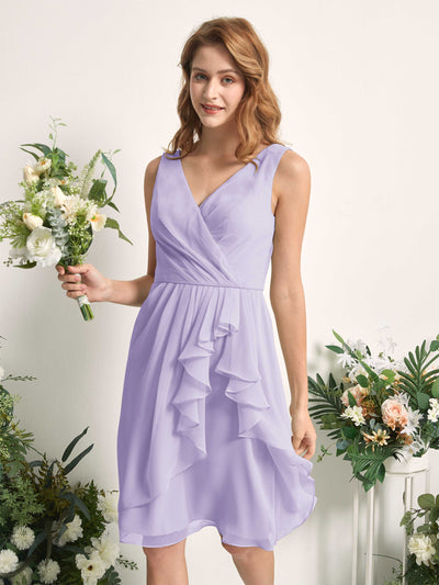 Carlyna Robe trapèze col V longueur genou mousseline demoiselle d'honneur Lilas #couleur_lilas