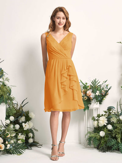 Carlyna Robe trapèze col V longueur genou mousseline demoiselle d'honneur Mangue #couleur_mangue