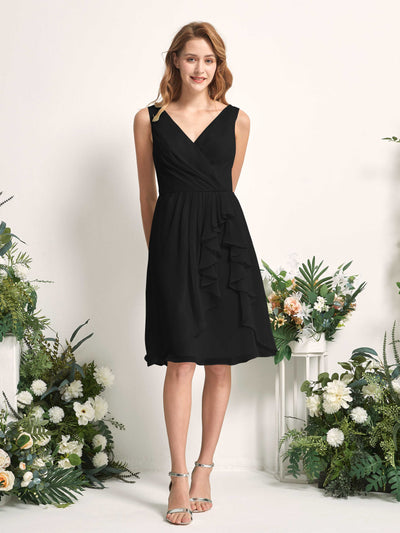 Carlyna Robe trapèze col V longueur genou mousseline demoiselle d'honneur Noir #couleur_noir
