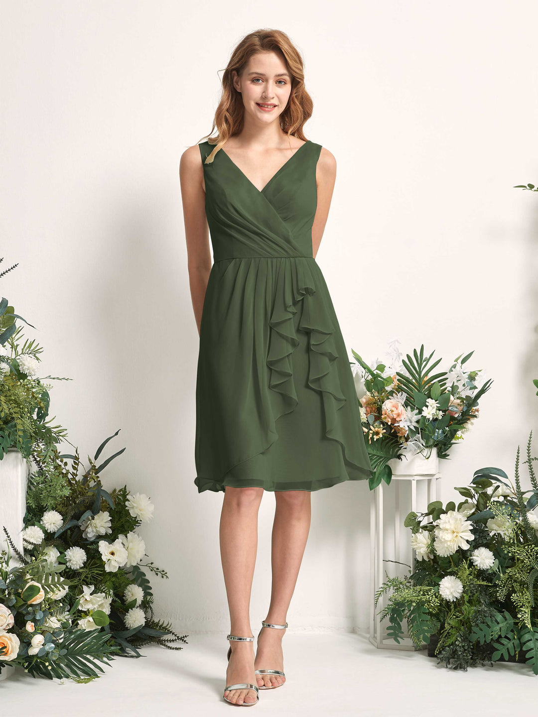 Carlyna Robe trapèze col V longueur genou mousseline demoiselle d&
