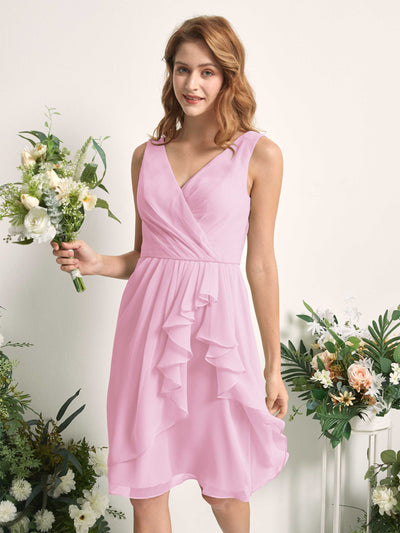 Carlyna Robe trapèze col V longueur genou mousseline demoiselle d'honneur Rose Bonbon #couleur_rose-bonbon