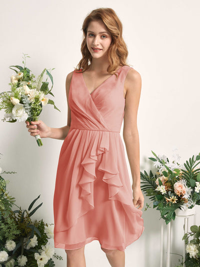 Carlyna Robe trapèze col V longueur genou mousseline demoiselle d'honneur Rose Champagne #couleur_rose-champagne