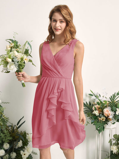 Carlyna Robe trapèze col V longueur genou mousseline demoiselle d'honneur Rose Du Désert #couleur_rose-du-d-sert