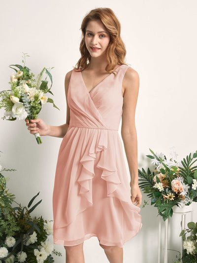 Carlyna Robe trapèze col V longueur genou mousseline demoiselle d'honneur Rose Perle #couleur_rose-perle