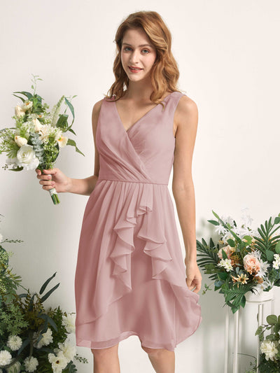 Carlyna Robe trapèze col V longueur genou mousseline demoiselle d'honneur Rose Poussiéreux #couleur_rose-poussi-reux