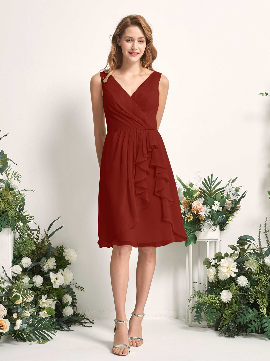 Carlyna Robe trapèze col V longueur genou mousseline demoiselle d&