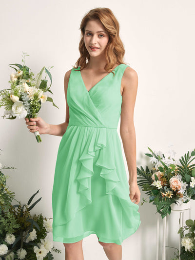 Carlyna Robe trapèze col V longueur genou mousseline demoiselle d'honneur Vert Menthe #couleur_vert-menthe