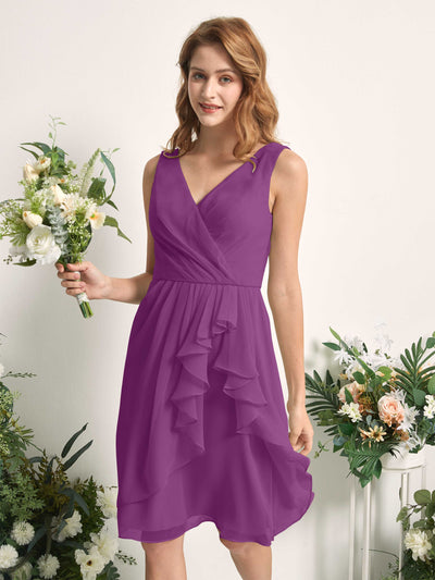 Carlyna Robe trapèze col V longueur genou mousseline demoiselle d'honneur Violet #couleur_violet