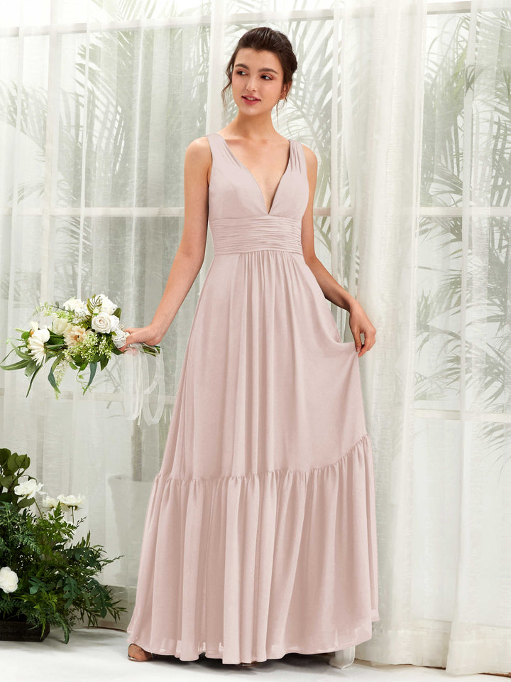 Carlyna Robe trapèze col V longueur ras du sol demoiselle d&