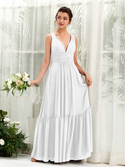 Carlyna Robe trapèze col V longueur ras du sol demoiselle d'honneur Blanc #couleur_blanc