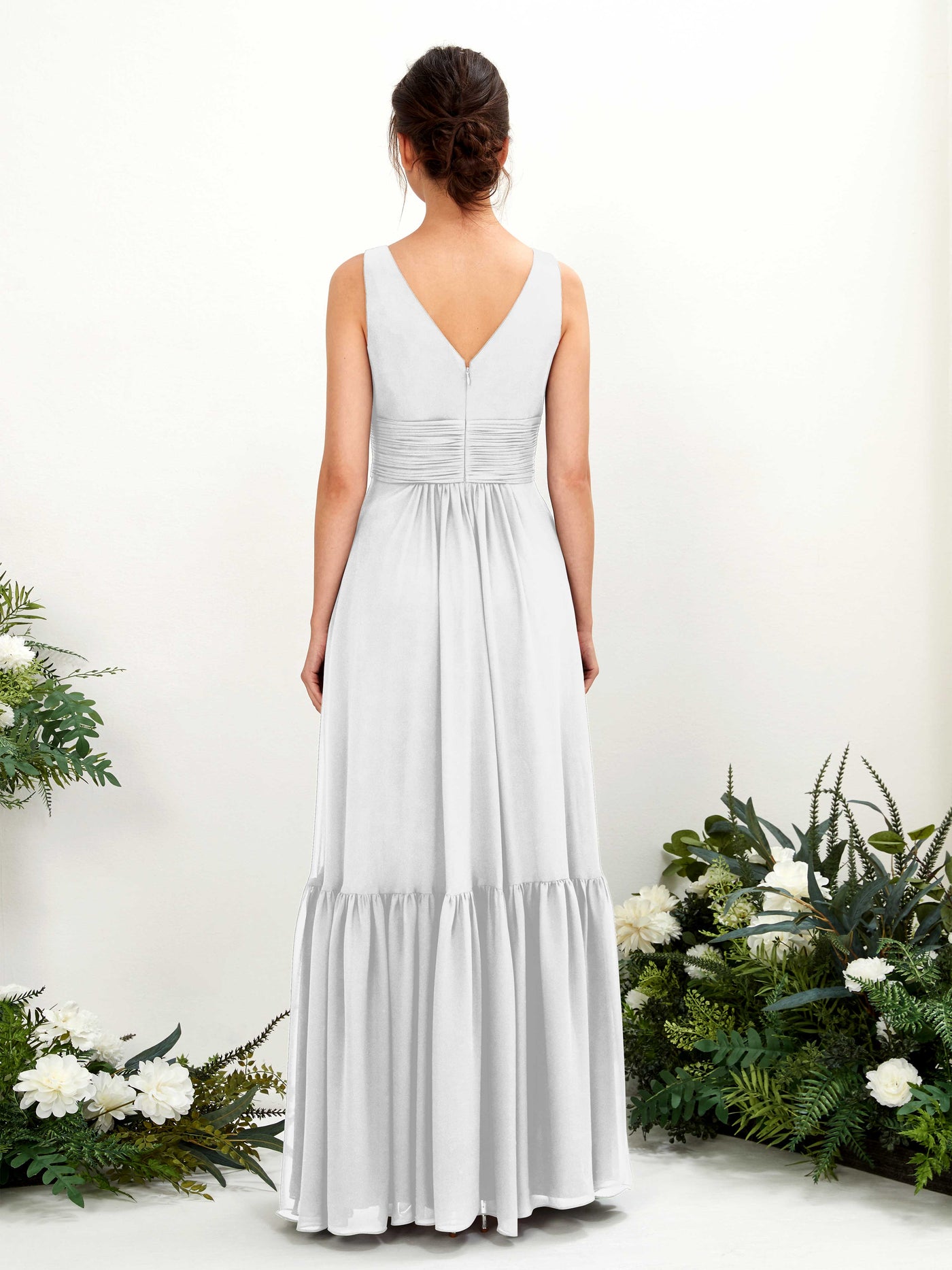 Carlyna Robe trapèze col V longueur ras du sol demoiselle d'honneur Blanc #couleur_blanc