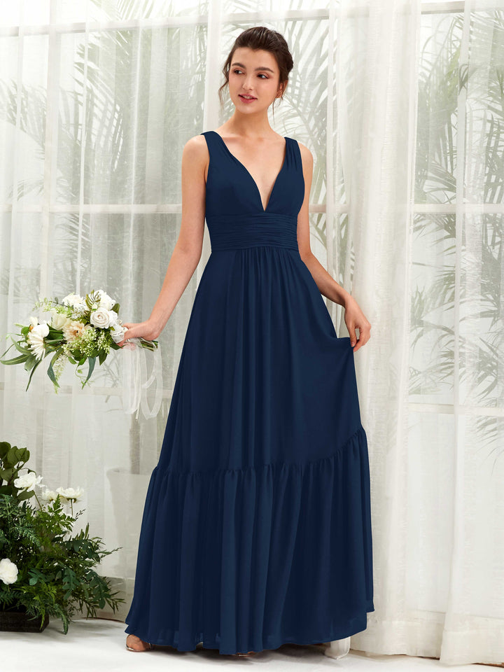 Carlyna Robe trapèze col V longueur ras du sol demoiselle d&