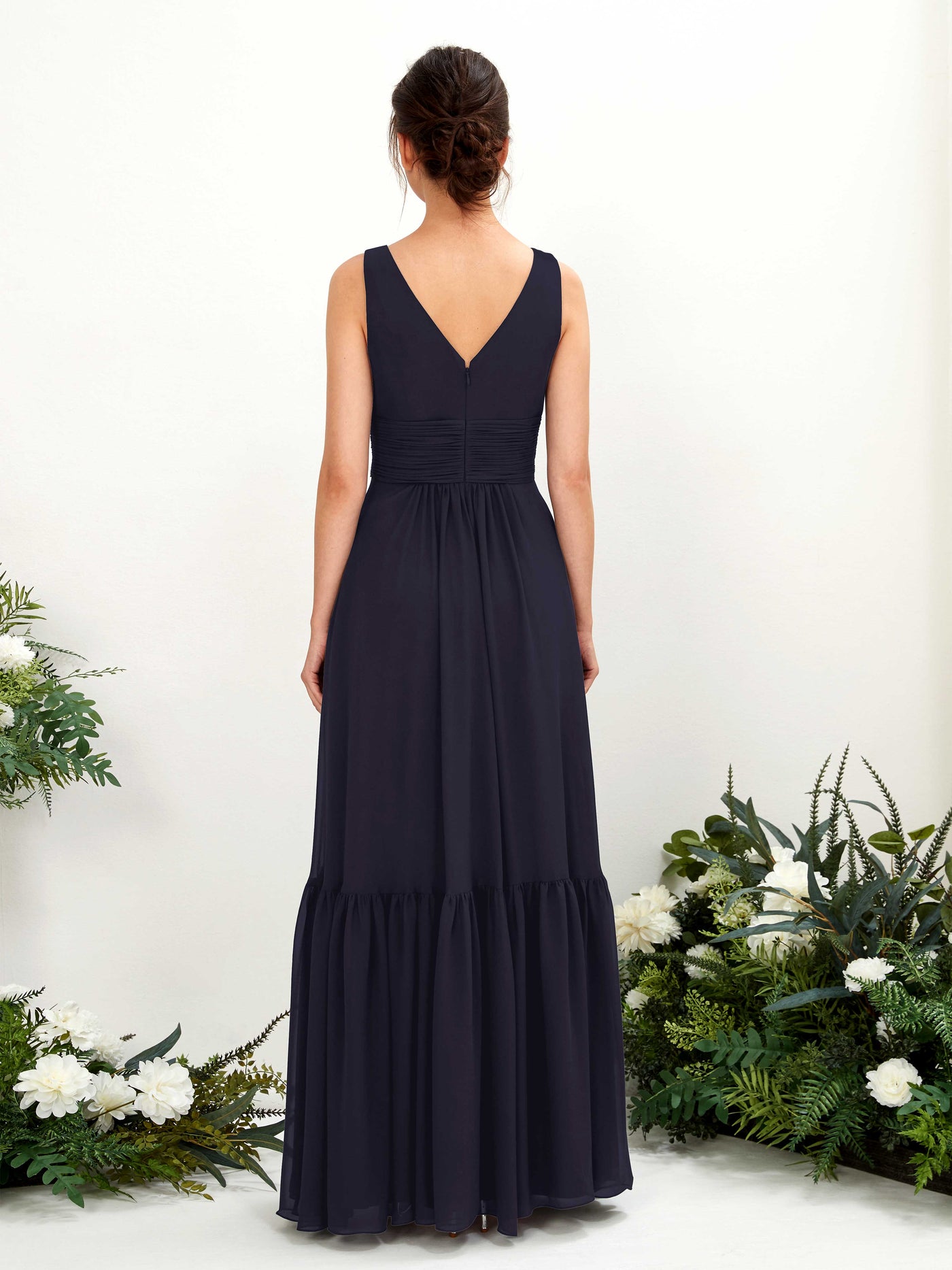 Carlyna Robe trapèze col V longueur ras du sol demoiselle d'honneur Bleu Marine Foncé #couleur_bleu-marine-fonc