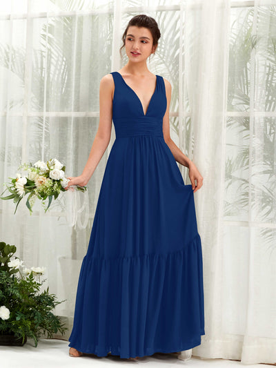 Carlyna Robe trapèze col V longueur ras du sol demoiselle d'honneur Bleu Roi #couleur_bleu-roi