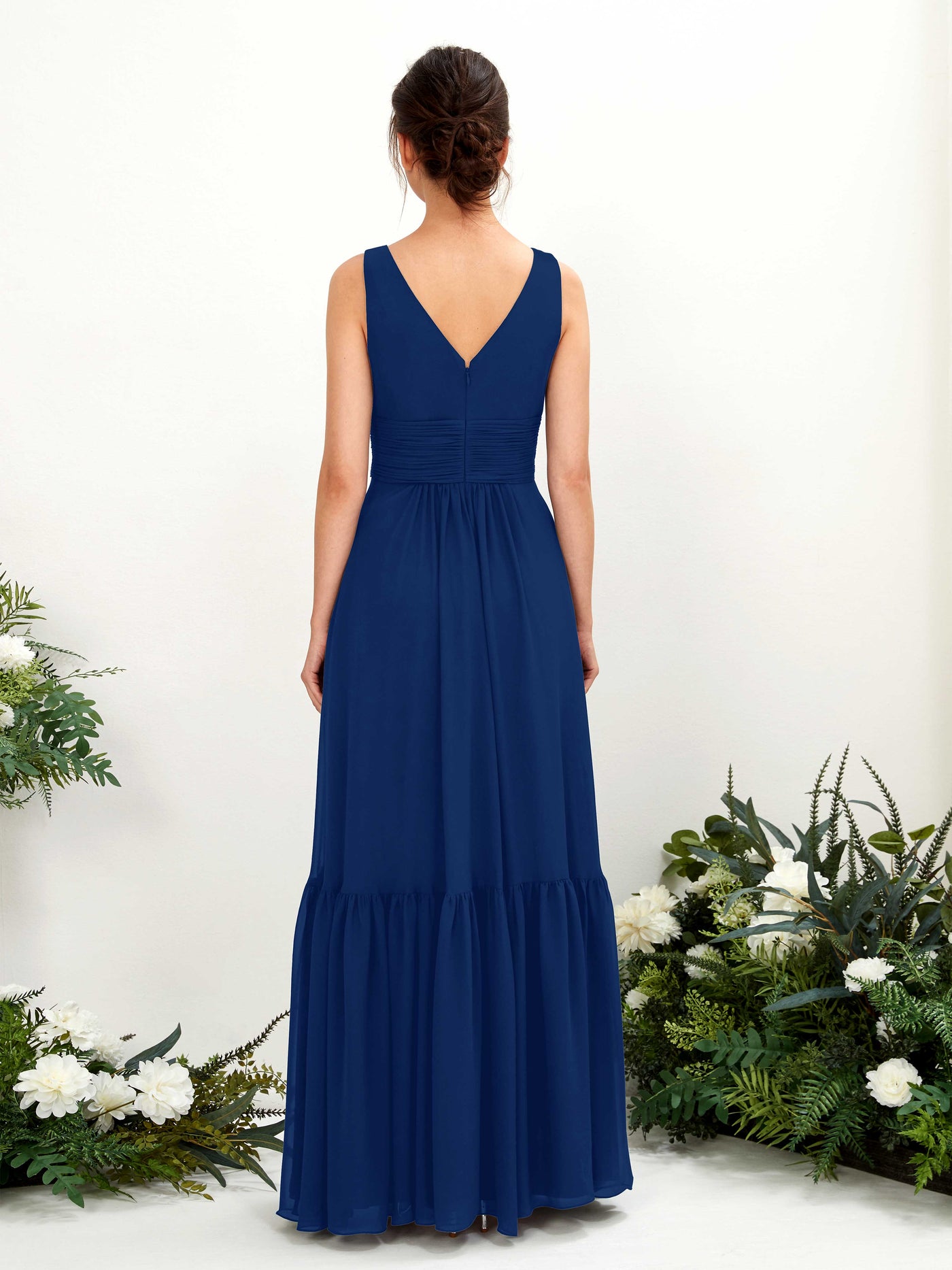 Carlyna Robe trapèze col V longueur ras du sol demoiselle d'honneur Bleu Roi #couleur_bleu-roi