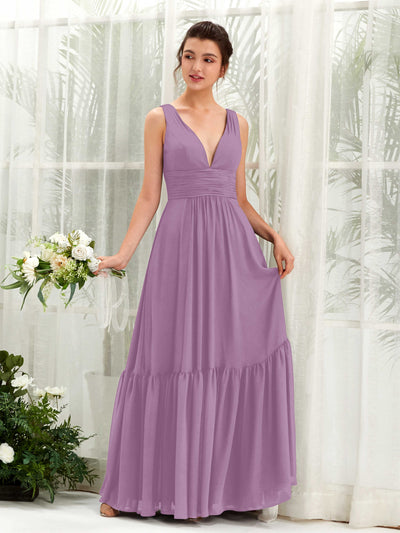 Carlyna Robe trapèze col V longueur ras du sol demoiselle d'honneur Brume Orchidée #couleur_brume-orchid-e