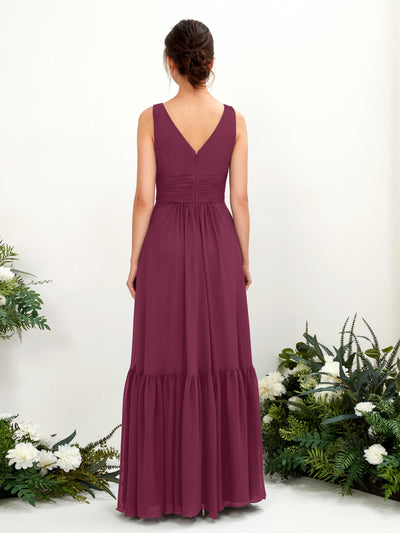 Carlyna Robe trapèze col V longueur ras du sol demoiselle d'honneur Chianti #couleur_chianti