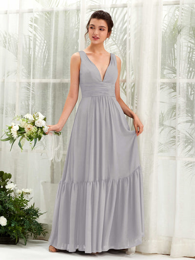 Carlyna Robe trapèze col V longueur ras du sol demoiselle d'honneur Gris Boussole #couleur_gris-boussole