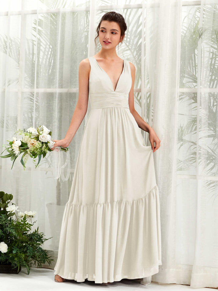 Carlyna Robe trapèze col V longueur ras du sol demoiselle d&
