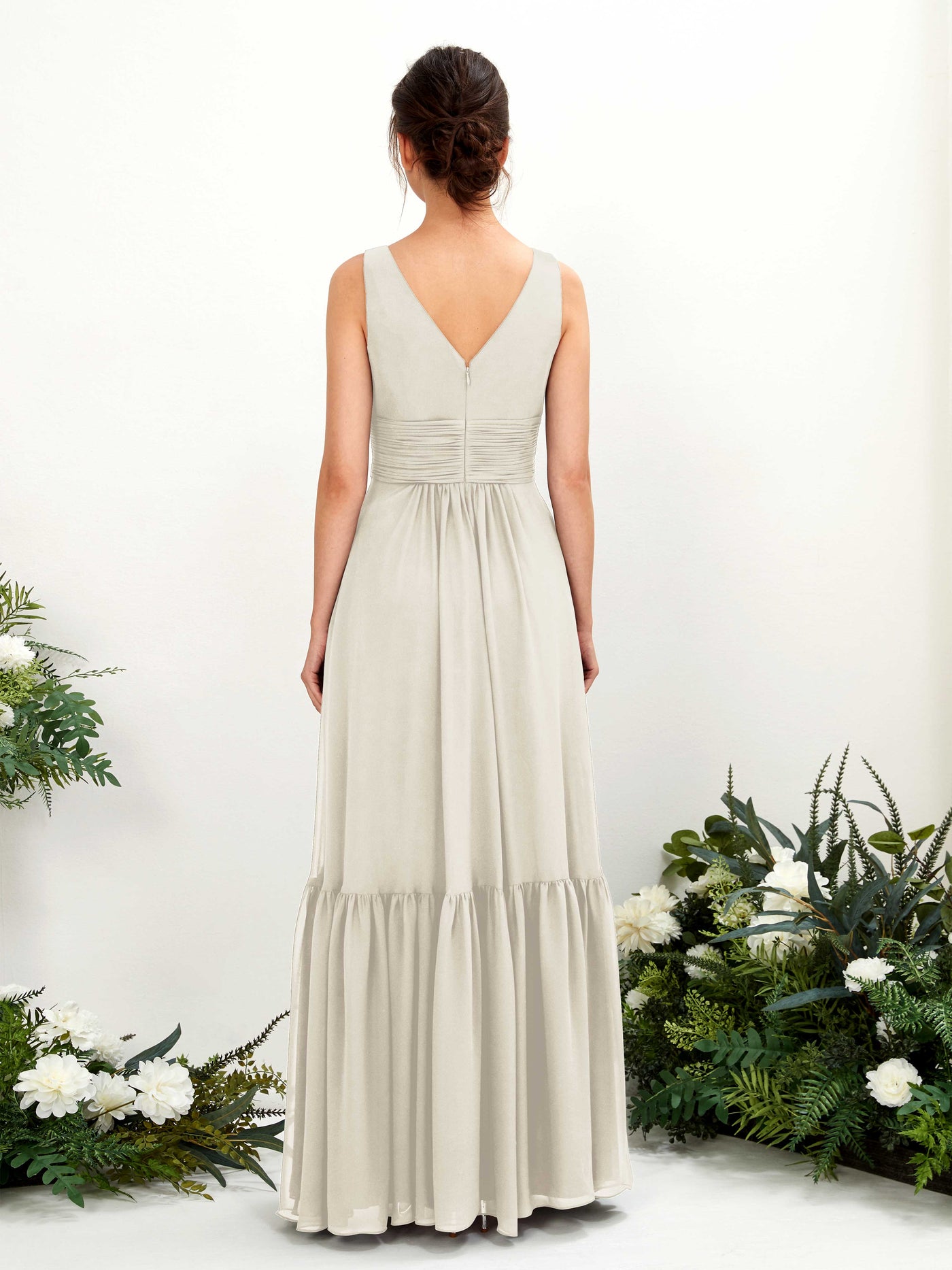 Carlyna Robe trapèze col V longueur ras du sol demoiselle d'honneur Ivoire #couleur_ivoire